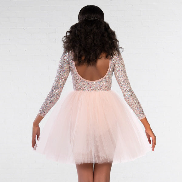 1st Position Sequin Long Sleeved Low Back Ballet Dress | Dazzle Dancewear Ltd