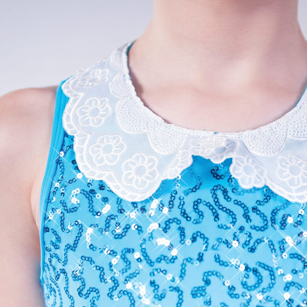 1st Position Blue Sequin Collar Glitz Costume - Dazzle Dancewear Ltd