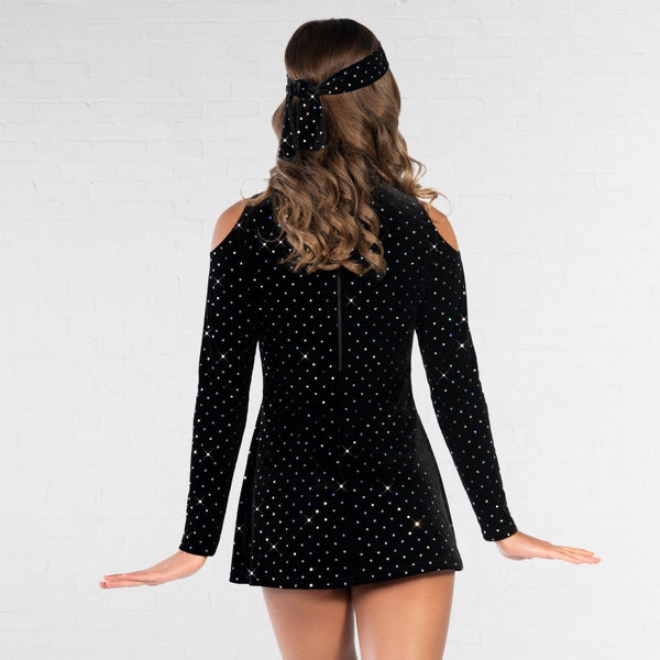 1st Position Foiled Velour Cold Shoulder Mini Dress | Dazzle Dancewear