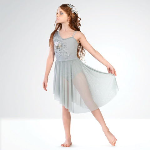 1st Position Asymmetrical Lyrical Dress with Floral Appliqué - Dazzle Dancewear Ltd 