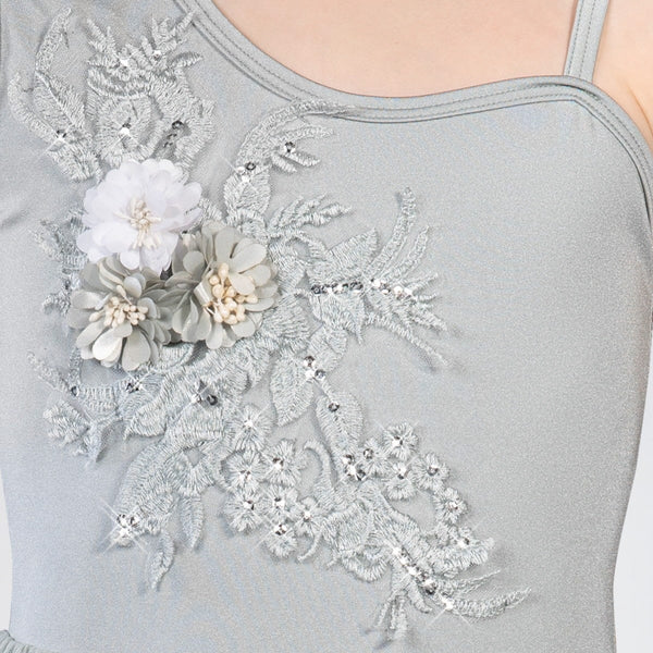 1st Position Asymmetrical Lyrical Dress with Floral Appliqué - Dazzle Dancewear Ltd