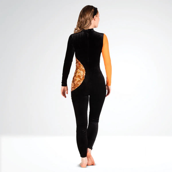 Contrasting Sequin Panelled Velvet Catsuit | 1st Position