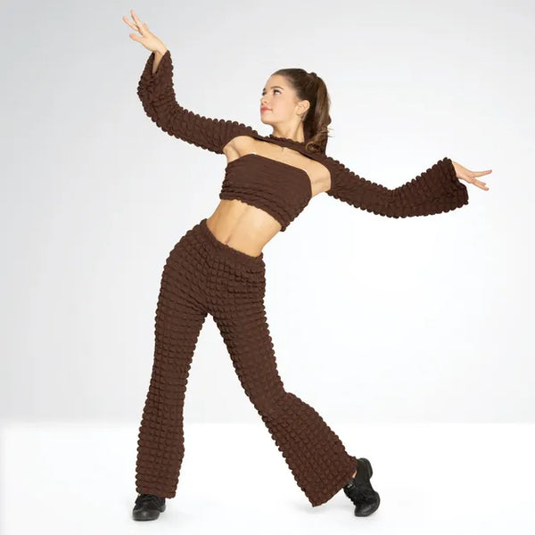 Three-Piece Textured Crop Top Bell Sleeve and Matching Trousers | 1st Position