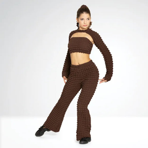 Three-Piece Textured Crop Top Bell Sleeve and Matching Trousers | 1st Position