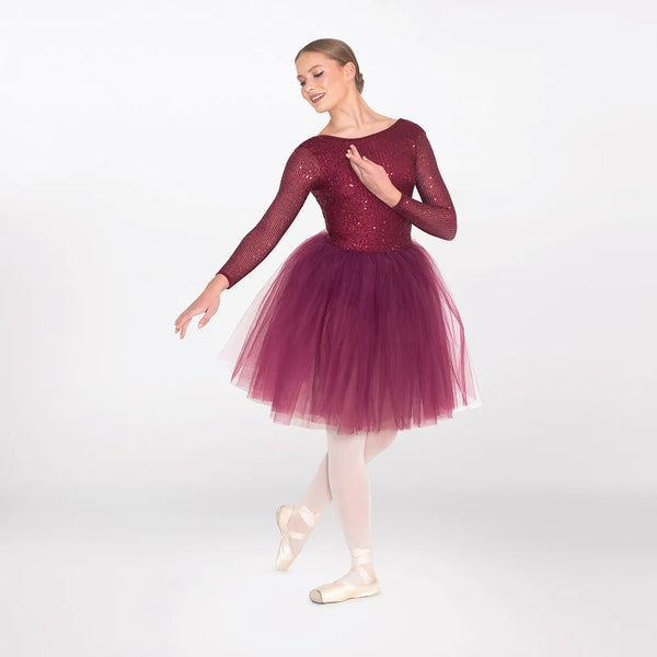 1st Position Sequin Long Sleeved Low Back Ballet Dress | Dazzle Dancewear Ltd