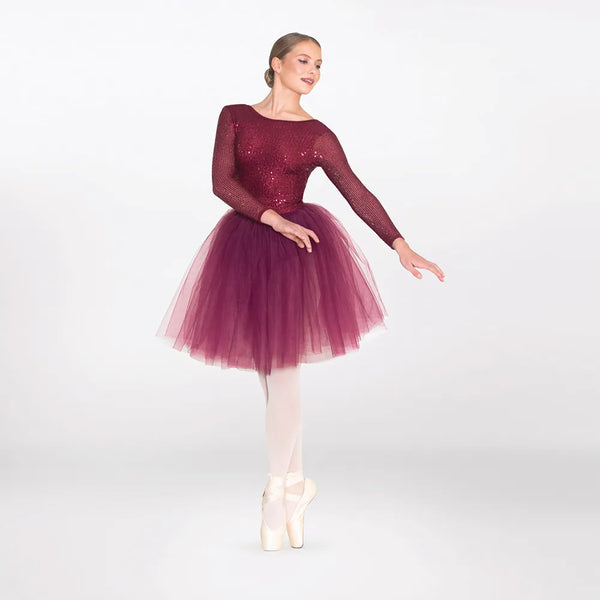 1st Position Sequin Long Sleeved Low Back Ballet Dress | Dazzle Dancewear Ltd