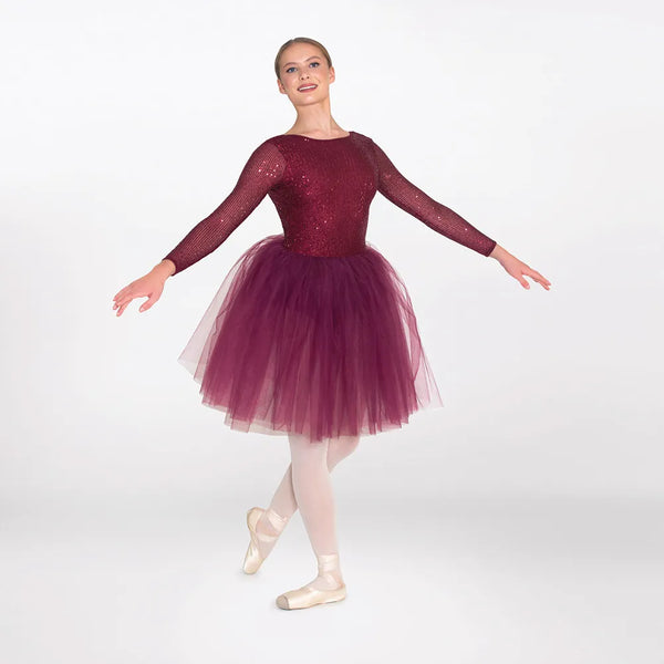 1st Position Sequin Long Sleeved Low Back Ballet Dress | Dazzle Dancewear Ltd