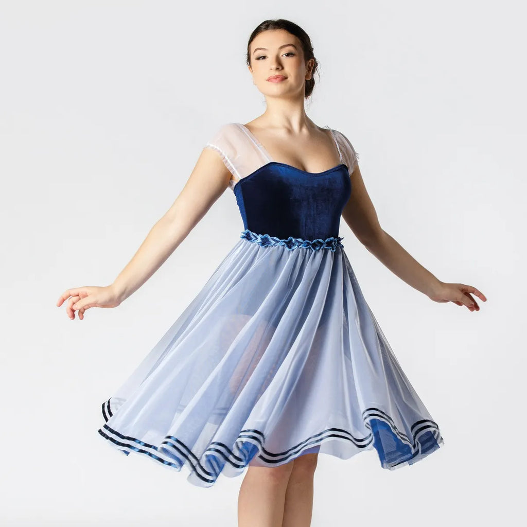 1st Position Velvet Bodice Ballet Dress with Flower Trim | Dazzle Dancewear Ltd