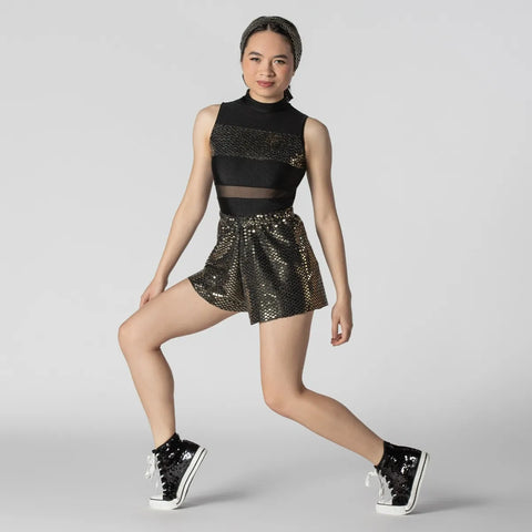 Sequinned Trimmed Leotard with Separate Sequinned Shorts| 1st Position