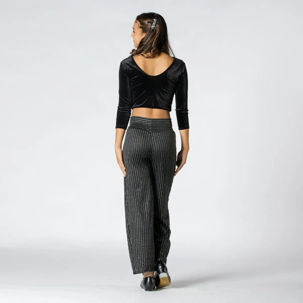 High-Waisted Pinstriped Trousers with Velvet Top | 1st Position 