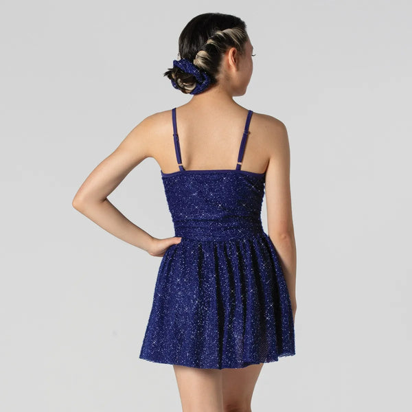Electric Blue Mesh Panelled Sparkle Lyrical Dance Dress | 1st Position 