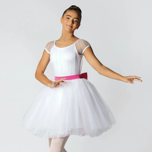 Scoop Neck Net Overlay Romantic Tutu with Contrasting Bow Trim | 1st Position