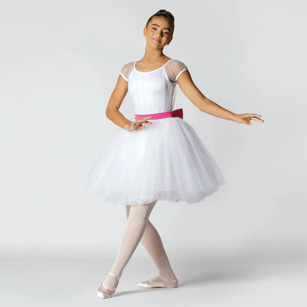 Scoop Neck Net Overlay Romantic Tutu with Contrasting Bow Trim | 1st Position