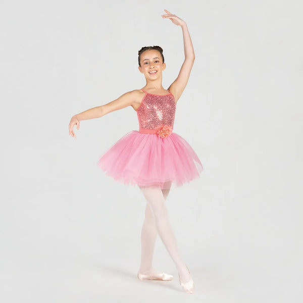 1st Position Camisole Style Ballet Dress with Flower Trim | Dazzle Dancewear Ltd