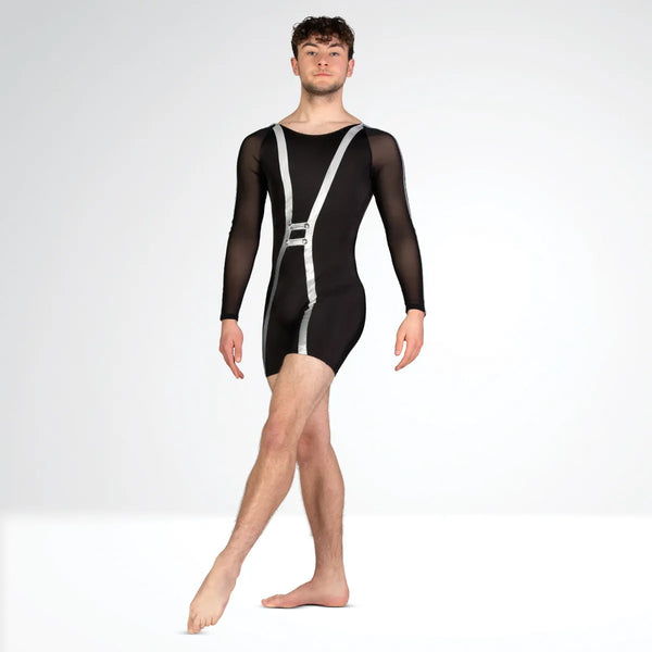 Mesh Long Sleeved Biketard with Silver Trim | 1st Position 