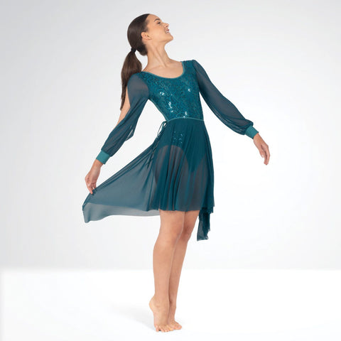 Long Split Sleeve Sequinned Leotard with Separate Wrap Skirt | 1st Position 