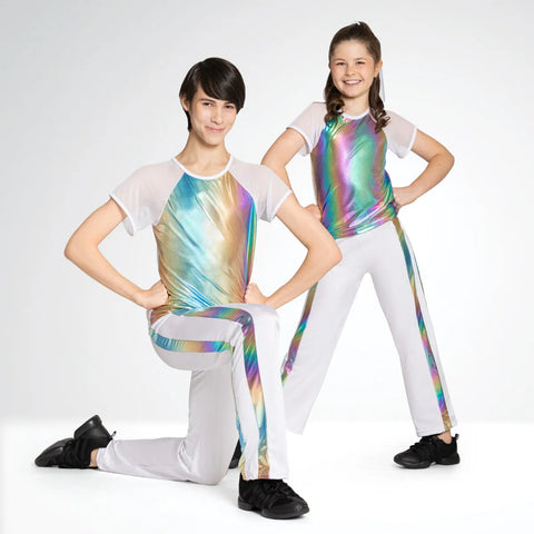 1st Position Metallic T-shirt with Mesh Sleeves and Matching Trousers