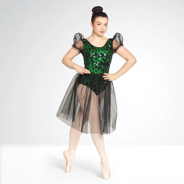 Sequin Leotard with Puff Sleeve and Separate Net Skirt | 1st Position 