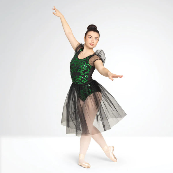 Sequin Leotard with Puff Sleeve and Separate Net Skirt | 1st Position 