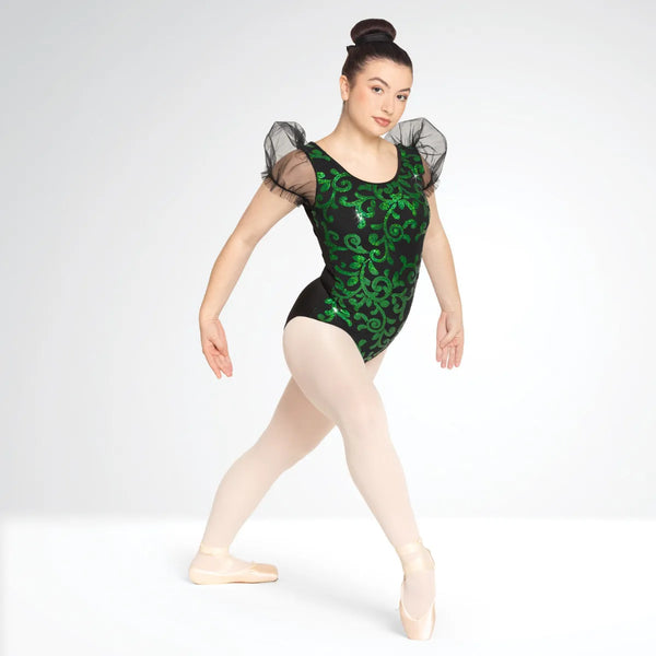 Sequin Leotard with Puff Sleeve and Separate Net Skirt | 1st Position 