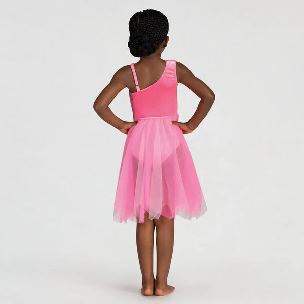 Velour Asymmetric Dress with Pointed Hem Tulle Skirt | 1st Position 