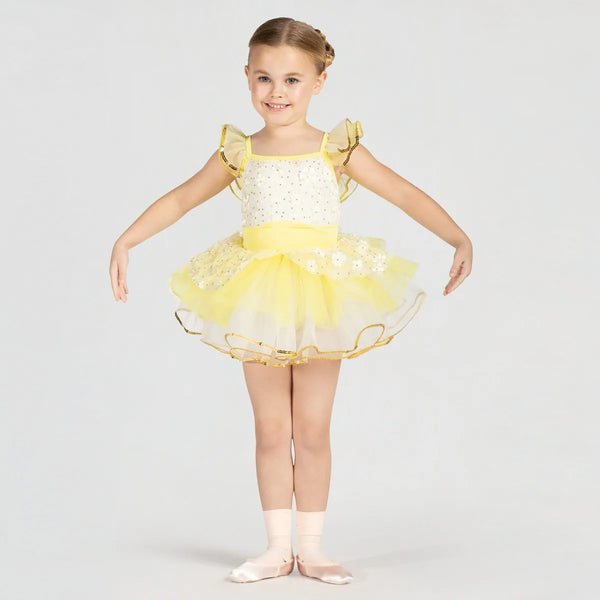 Textured Floral Mesh Tutu with Frill Sleeves | 1st Position 