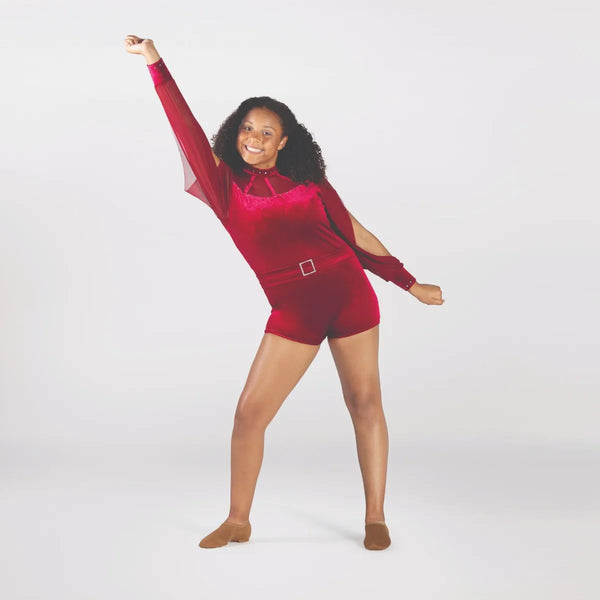 Belted Leotard with Long Mesh Sleeves | 1st Position 