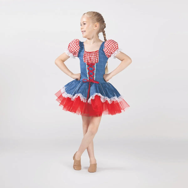 Gingham/Denim Tutu with Lacing Detail and Lace Trim | 1st Position 