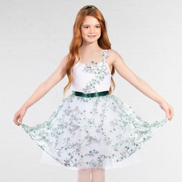 1st Position Floral Embroidered Ballet Dress with Matching Bodice Appliqué | Dazzle Dancewear Ltd