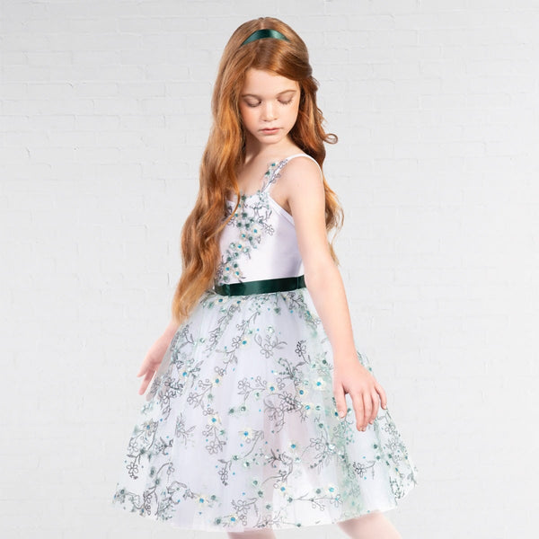 1st Position Floral Embroidered Ballet Dress with Matching Bodice Appliqué | Dazzle Dancewear Ltd