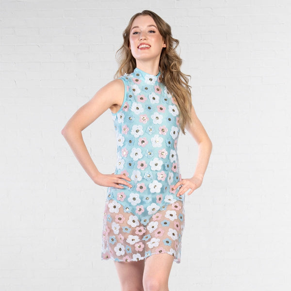 1st Position Floral Sequin Motif 60s Style Shift Dress - Dazzle Dancewear
