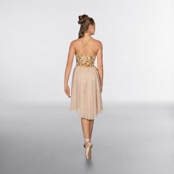 1st Position Gold Wrap Around Sequin Dipped Hem Lyrical Dress - Dazzle Dancewear Ltd