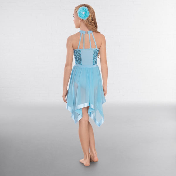 1st Position Blue Halterneck Sequin Lyrical Dress with Handkerchief Skirt - Dazzle Dancewear Ltd