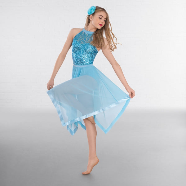 1st Position Blue Halterneck Sequin Lyrical Dress with Handkerchief Skirt - Dazzle Dancewear Ltd