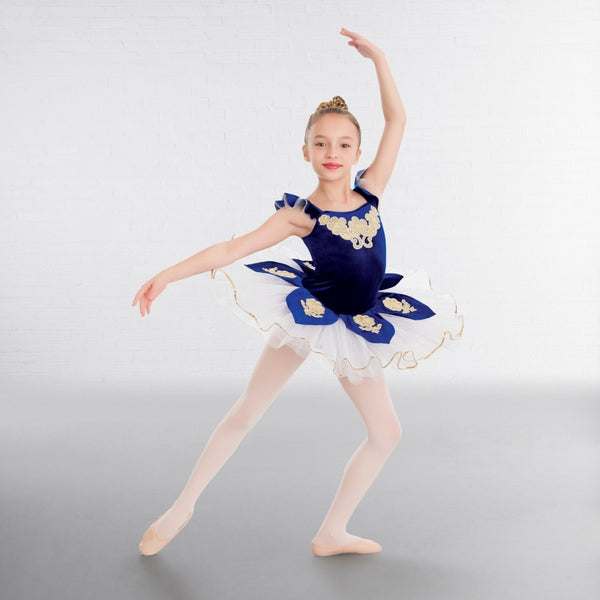 1st Position Royal Blue Velour Applique Ballet Dance Tutu - Dazzle Dancewear Ltd