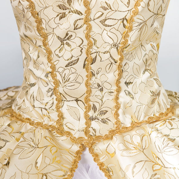 1st Position Prestige Gold Floral Woven Bodice With Separate Over Skirt - Dazzle Dancewear Ltd