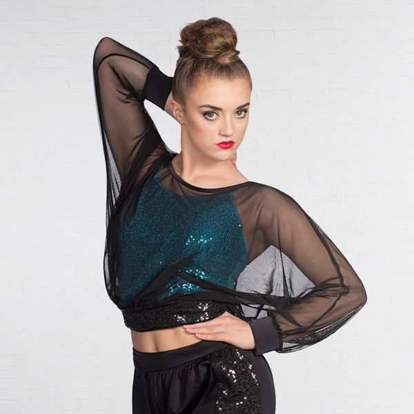 1st Position Mesh Over Top With Sequin Waistband - Dazzle Dancewear Ltd