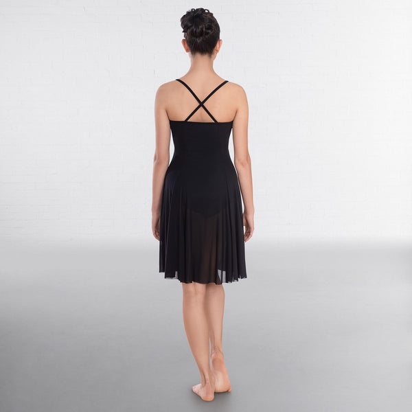 IDT Black Contemporary Leotard with Panelled Mesh Dress Overlay - Dazzle Dancewear Ltd