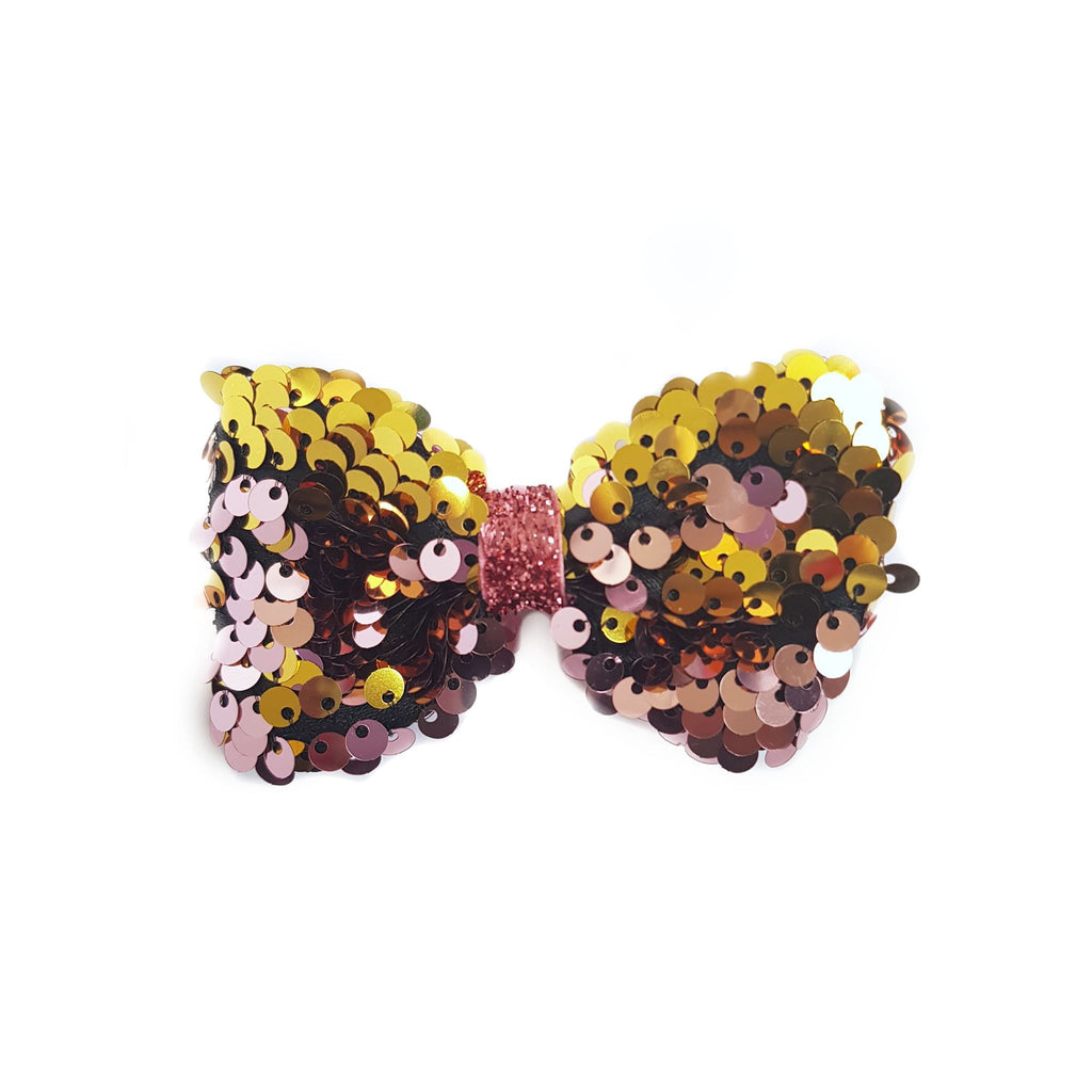 Pink & Gold Reversible Sequin Hair Bow | Dance Accessories & Gifts