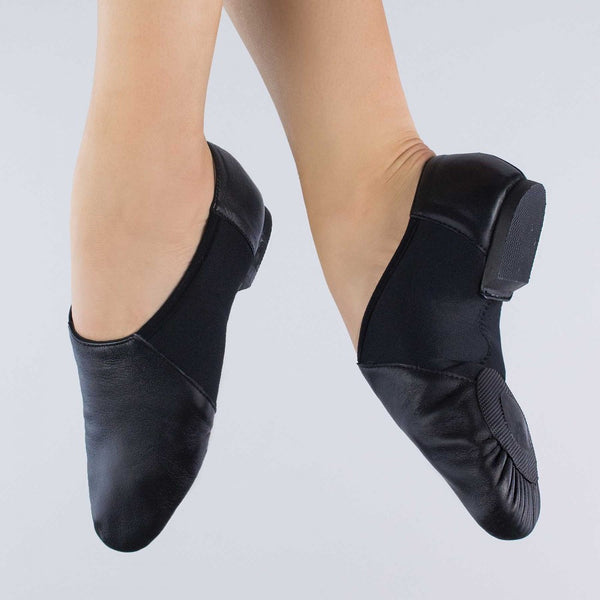 1st Position Black Split Sole Slip On Stretch Jazz Shoes | Dazzle Dancewear Ltd